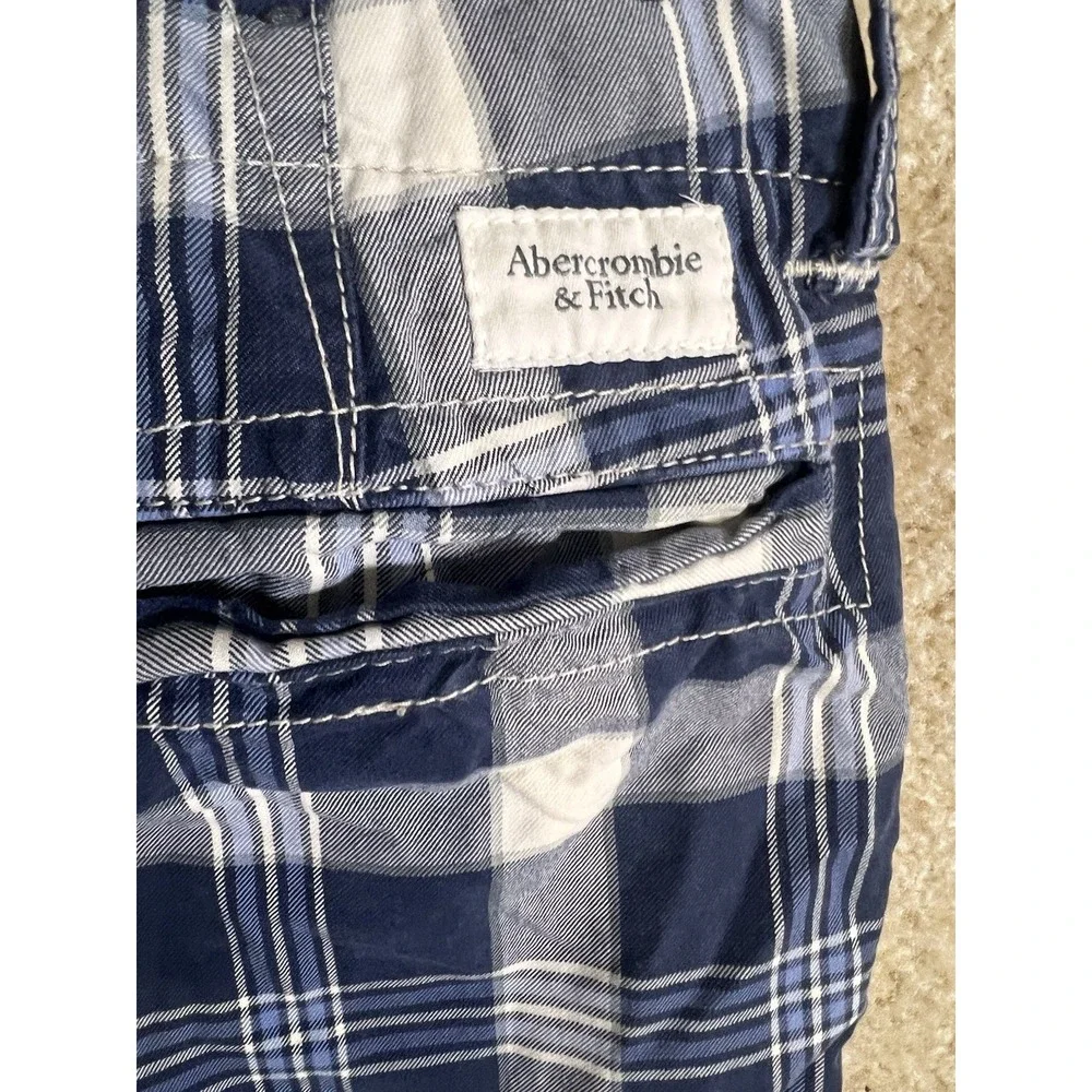 VTG Abercrombie‎ & Fitch Shorts Men 32 Blue White Plaid Y2K Baggy 90s Grunge
